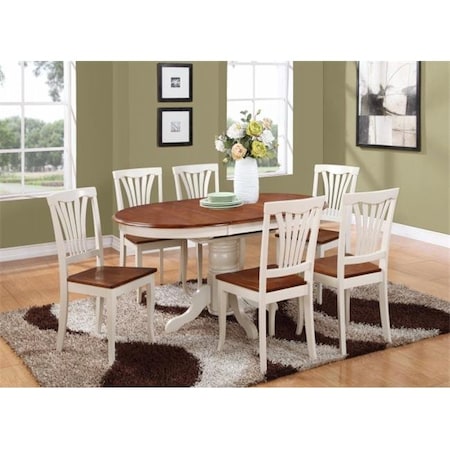 East West Furniture East West Furniture KEAV7-WHI-W 7PC Oval Dining Set with Single Pedestal with 18 in. leaf and 6 wood seat chairs KEAV7-WHI-W
